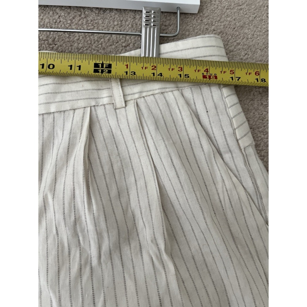 NEW Frame Pleated Cuff Linen Blend Twill Blanc Multi Pinstriped Shorts 8 - Picture 6 of 8